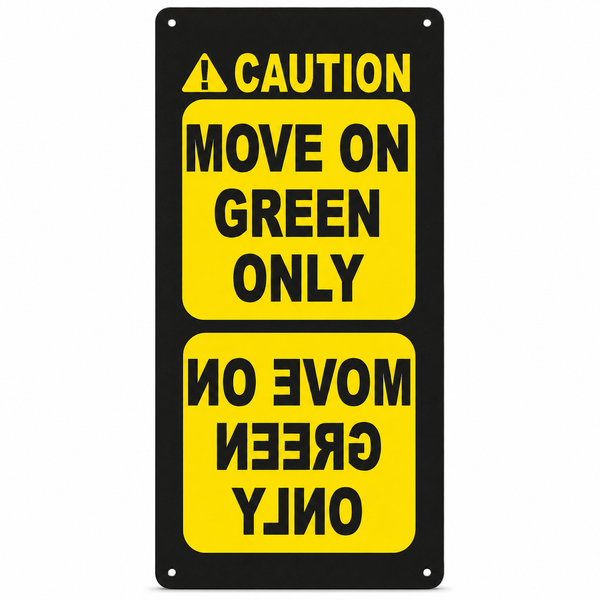 709-832 Kelley SIGN, CAUTION-MOVE ON GREEN ONLY (WITH MIRROR