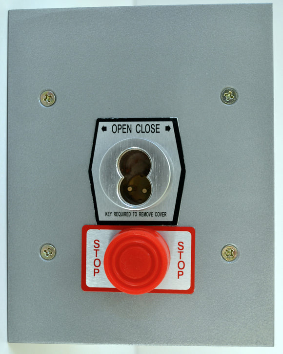 1KFSX-SLF Exterior Tamperproof OPEN-CLOSE S Type Large Format Key Switch with Stop Button Flush Mount OPEN-CLOSE with Center Return Key Switch with Stop Button, S Type Large Format Cylinder, Flush Mount, Tamperproof, Faceplate: H=6